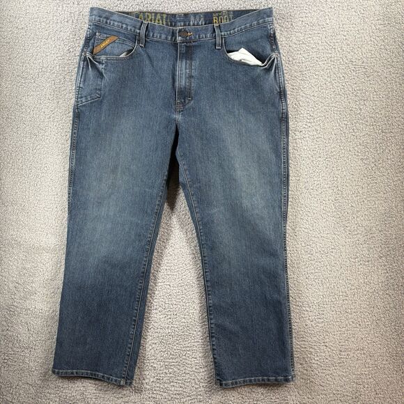 Ariat Jeans Mens 40x30 Blue M4 Low Rise Boot Whiskered Western Rodeo Ranchwear - Picture 1 of 4